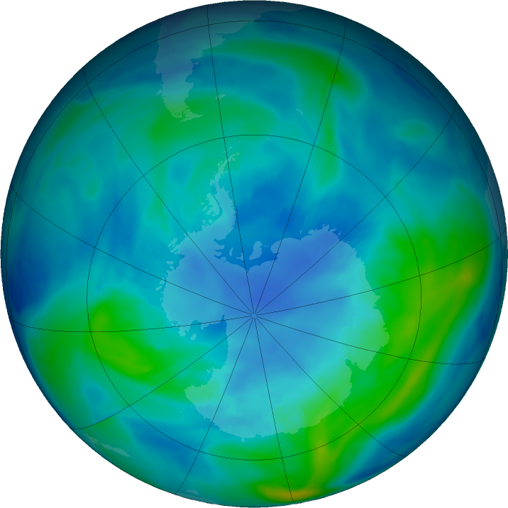Antarctic ozone map for 16 April 2019